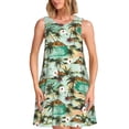 thumbnail image 1 of Easygdp Colorful Hawaii Palms para Vestido Transpirable de Mujer, Vestido Suelto de Manga Corta con Pliegues y Bolsillos para el Verano, 1 of 7