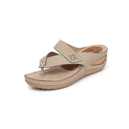 

Rotosw Ladies Casual Shoes Beach Thongs Sandals Slip On Flip-flops Comfortable Summer Slippers Vacations Fashion Slides Apricot 6