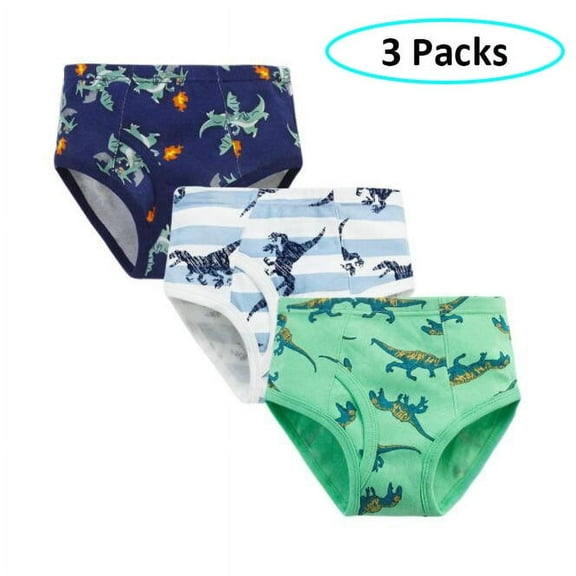EIMELI 100% Cotton Little Boys Briefs Panty, Soft Dinosaur Truck Toddler Underwear(Pack of 3)-4T