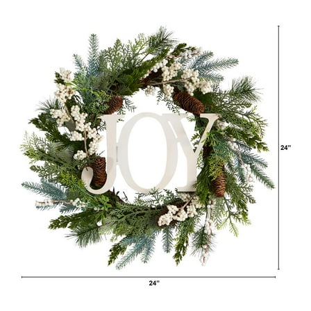 Nearly Natural 24in. Christmas Joy Greenery Holiday Artificial Wreath