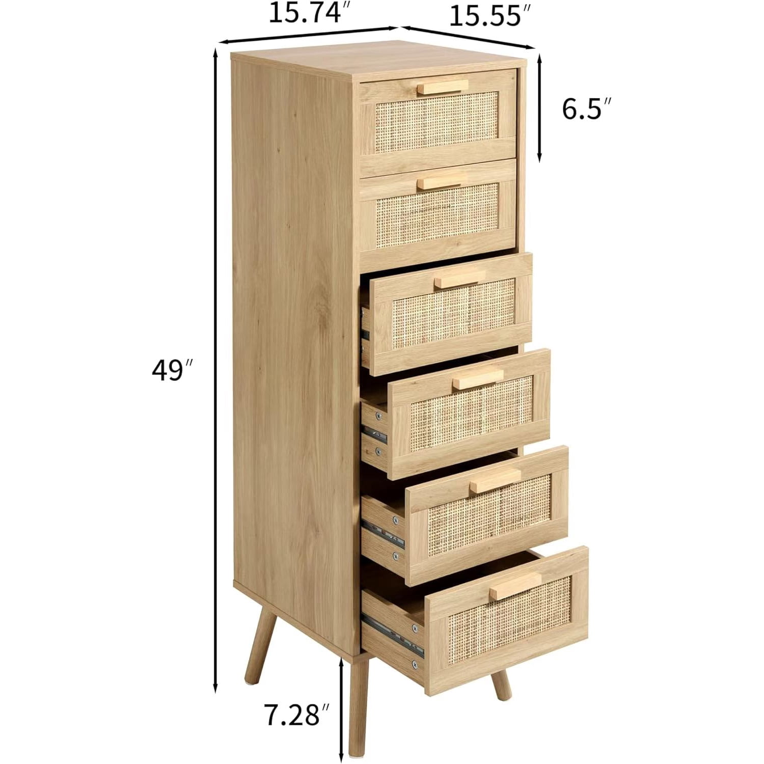 Finnhomy Rattan Tall Dresser with 6 Drawers, Natural