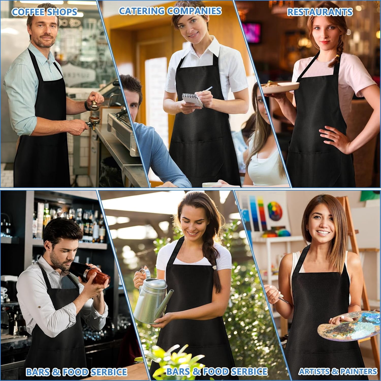 Bgtecho18 Pack Bib Apron,Aprons Bulk with 2 Pockets,Apron Bulk for Women Men,Unisex Commercial Apron for Kitchen BBQ Drawing Crafting(Black)
