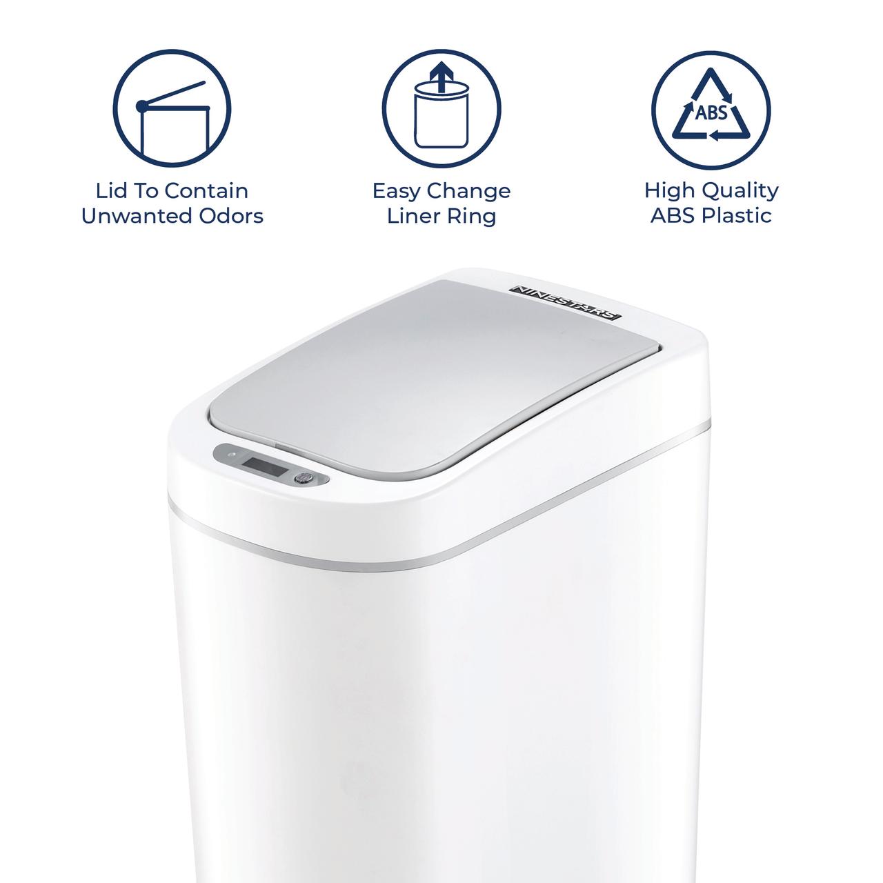 (4 pack) Nine Stars Automatic Bathroom Trash Can, 2 Gallon Plastic Motion Sensor Garbage Bin with Soft Close Lid, White