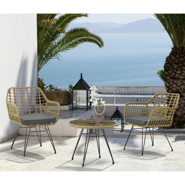 3 Pieces Patio Porch Furniture Sets, Indoor Outdoor All-Weather Wicker