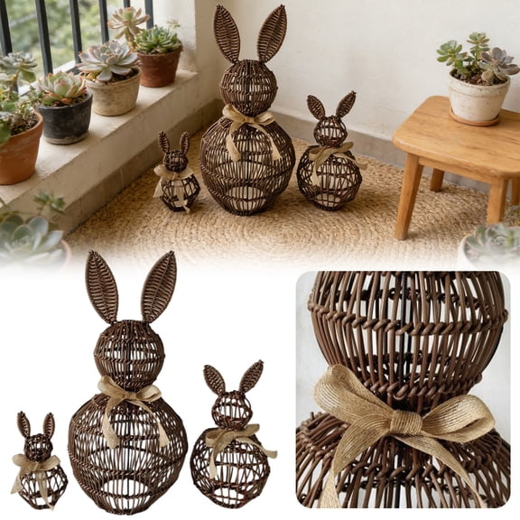8"Table Rabbit Easter Decorations,Rattan Bunny Decor,wicker bunny Spring Bunnies Decoration Statue Figurine Rattan Bunny Decor for Home Farmhouse Table Kitchen