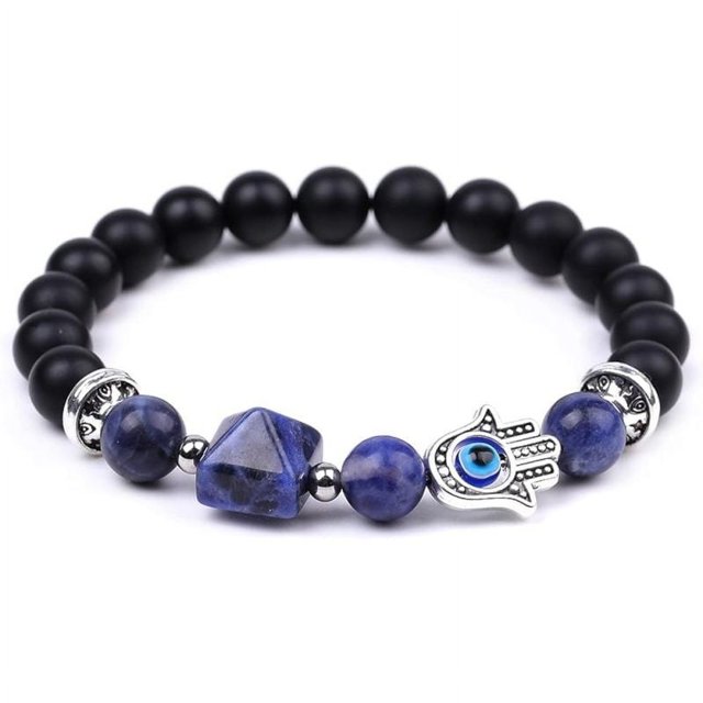Pulsera elástica hecha a mano con cuentas redondas de 8mm, pulseras con cuentas piramidales, pulsera para hombres y mujeres