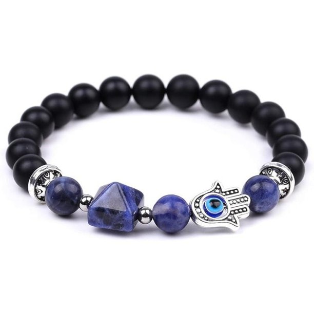 Pulsera elástica hecha a mano con cuentas redondas de 8mm, pulseras con cuentas piramidales, pulsera para hombres y mujeres