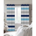 thumbnail image 3 of Blue Grey Striped Blackout Curtains, Light Blocking Print Window Curtains, Farmhouse Stripes Simple Art Thermal Insulated Window Drapes for Living Room Kitchen Cafe 2 Panels, 55"W x 39"L, 3 of 9