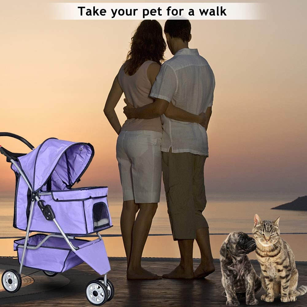 Pet Stroller Jogger Cat Dog Cage 3 Wheels Stroller Travel Folding Carrier Strolling Cart with Cup Holders and Removable Liner 35Lbs Capacity Large Doggie Stroller for Small-Medium Dogs Cats 