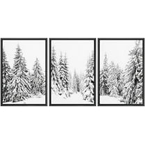 IDEA4WALL Framed Wall Art Print Set Winter Wonderland Snowy Pine Tree Forest Nature Modern Decorative Boho for Living Room, Bedroom, Office - 16"x24"x3 Black