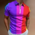 thumbnail image 2 of Rainbow Stripes Men Zipper T-shirt Summer Casual Short Sleeve T-shirt Top, 2 of 7