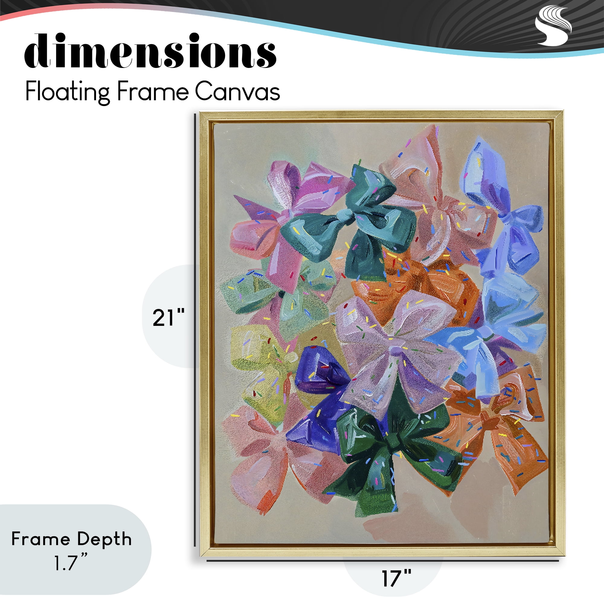 Stupell Industries Bright Bows Cluster with Sprinkles Gold Framed Floater Canvas Wall Art, design by The Prints Vibe