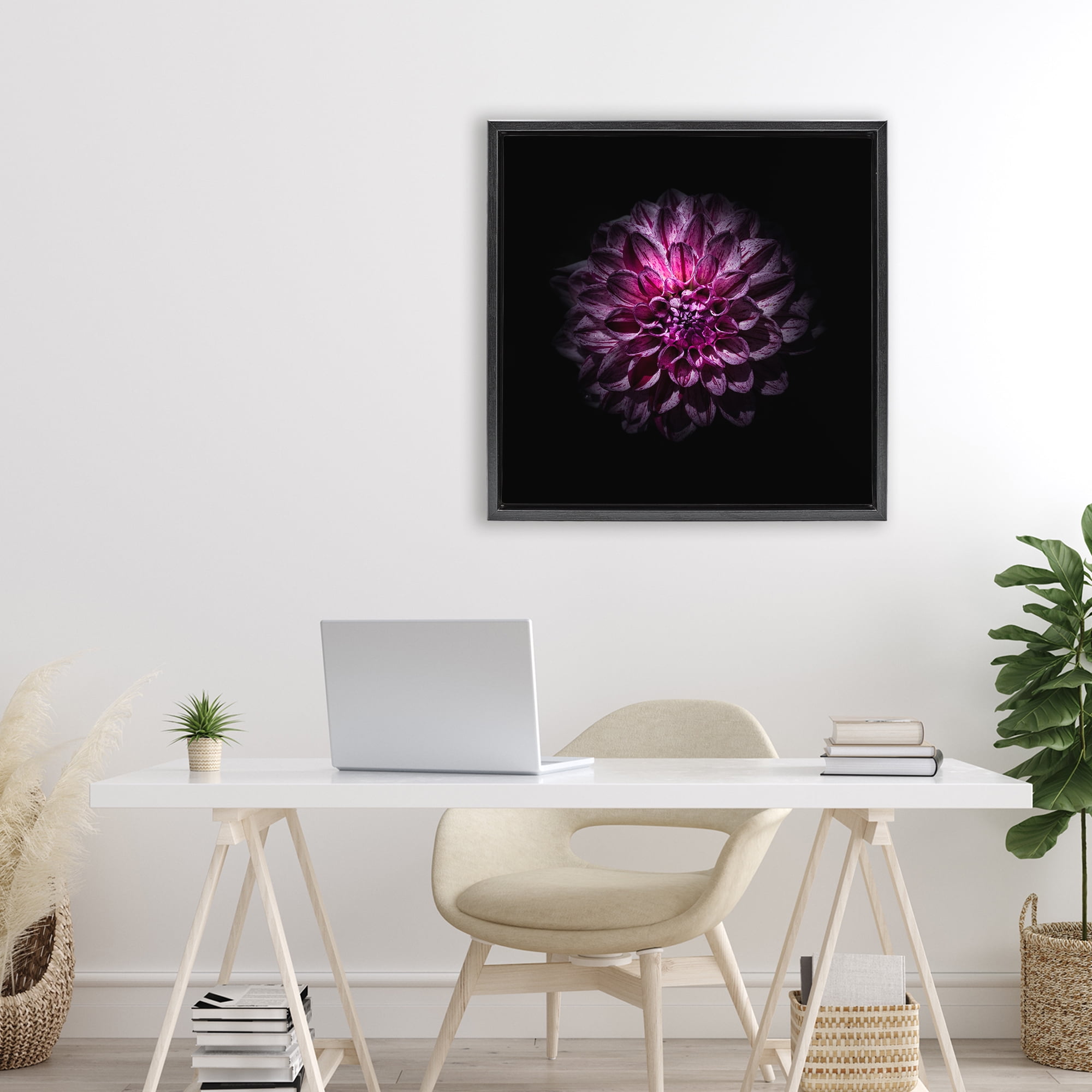 Purple Dahlia Dark Contemporary Black Framed Floater Canvas Wall Art, design by Brian Carson Photography