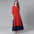 thumbnail image 3 of Janasya Indian V-Neck 3/4 Sleeve Printed Red Poly Crepe Kurta For Women, 3 of 7