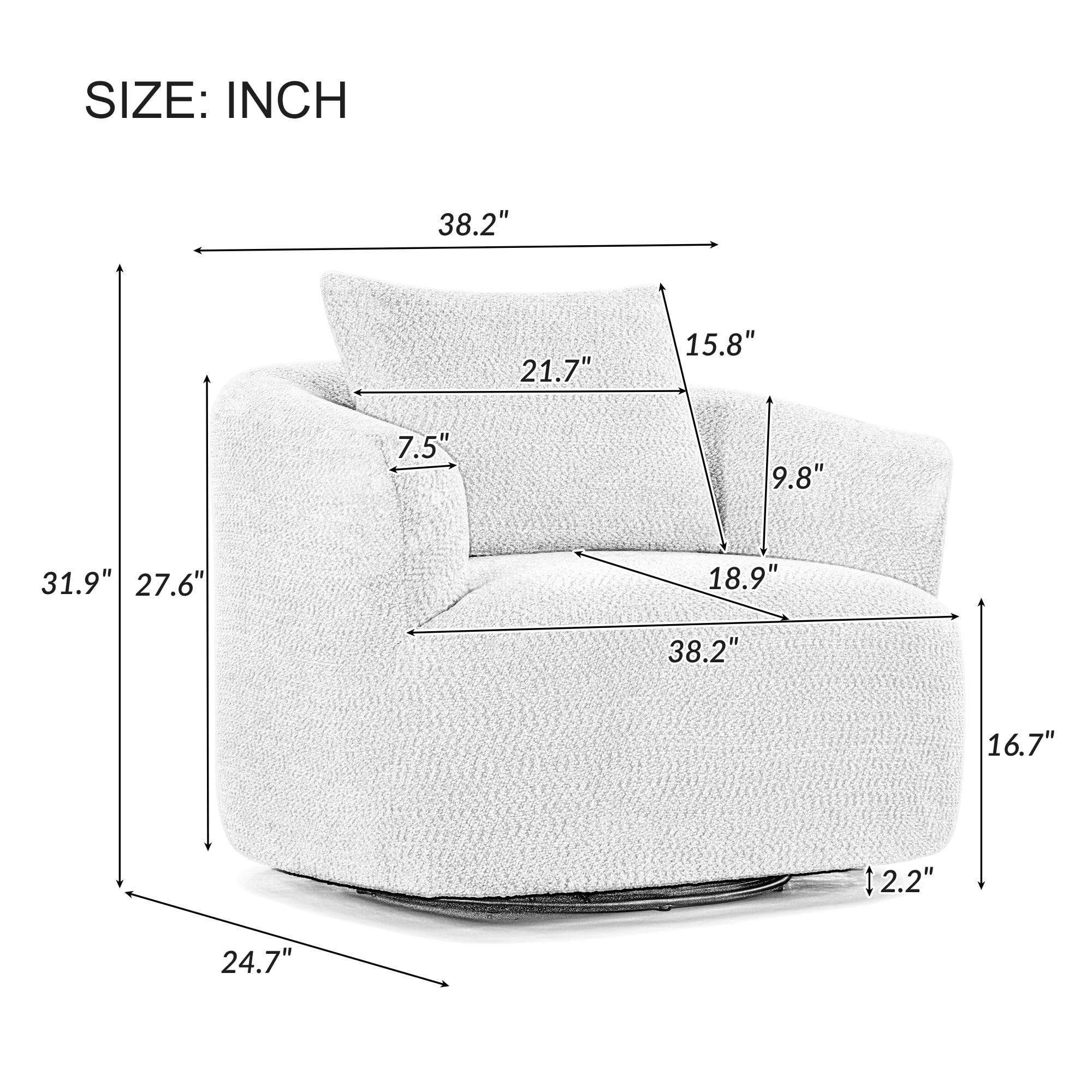 Euroco 360° Swivel Accent Chair with Ergonomic Armrests and Luxe Boucle Cushion