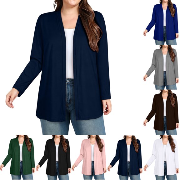 Sevevn Women's Open Front Long Sleeve Lightweight Loose Cardigan with Pockets Navy XL