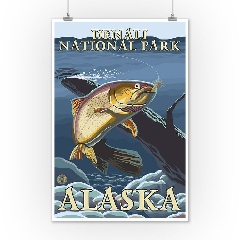 Trout Fishing Cross-Section - Denali Nat'l Park, Alaska - LP Original  Poster (12x18 Art Print, Wall Decor Travel Poster) 