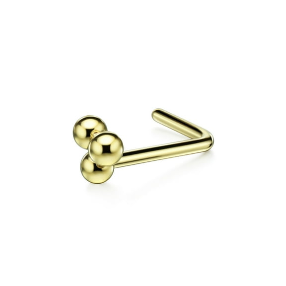 20g L Bend Nose Stud Surgical Steel Triple Balls Nose Studs for Women Nose Rings Studs 20 Gauge Nostril Piercing Jewelry Gold Plated