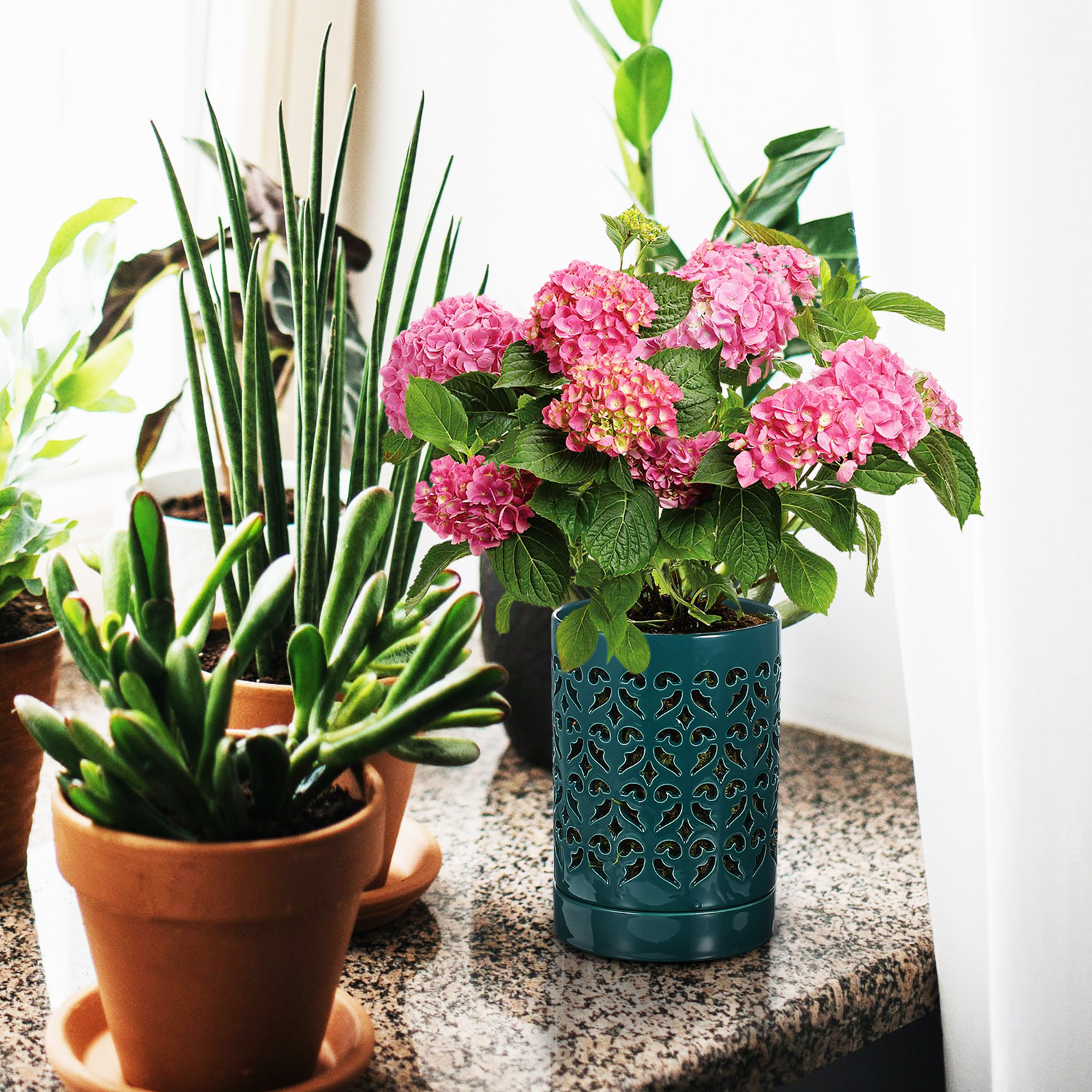 Orchid Pots 5 Inch - Ceramic Orchid Pot With Holes For Breathable Slotted Orchids Planter For Gardening (Green)