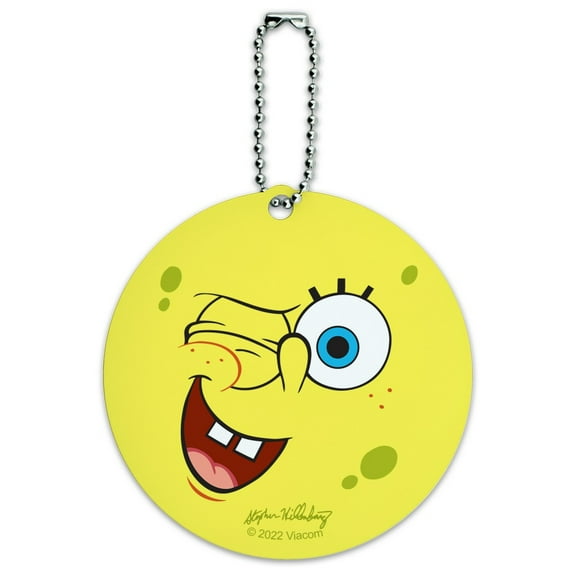 SpongeBob Winking Face Round Luggage ID Tag Card Suitcase Carry-On