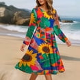 thumbnail image 4 of Gamivast Summer Dresses for Women Long Sleeve Round Neck Tropical Maxi Dress Hibiscus Floral Print Swing Dress High Waist Flowy Long Dress Beach Holiday, 4 of 6