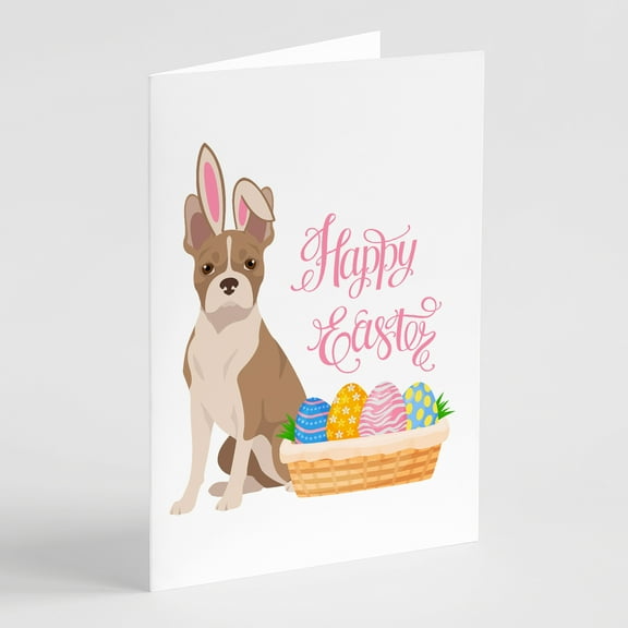 Fawn Boston Terrier Easter Greeting Cards and Envelopes Pack of 8 7 in x 5 in