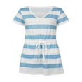 thumbnail image 1 of Robe d'Été pour Femme à Rayures, Robe à Bretelles à Empiècements, Col en V, Bretelles Spaghetti, Ceinture à Cordon, Robes avec Poches, Bleu Pâle, Rose, Gris, TTG, 1 of 7