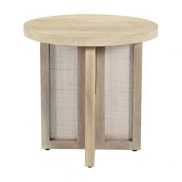 HomeRoots 548886 22 in. Solid Wood & Rattan Round End Table, Natural