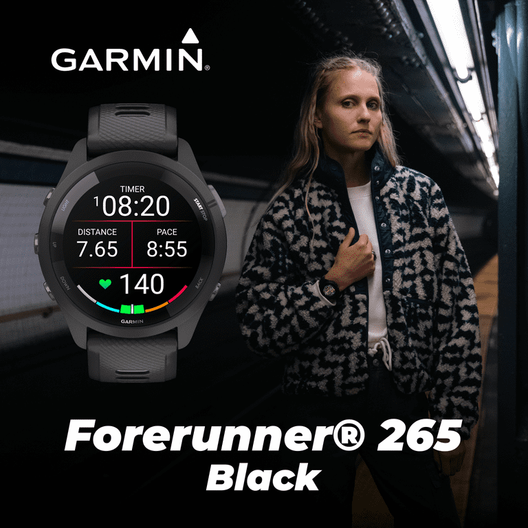 Garmin Forerunner 265 Music GPS Running Smartwatch, Black with AMOLED 1.3  in Touchscreen Display with Wearable4U White EarBuds Bundle 