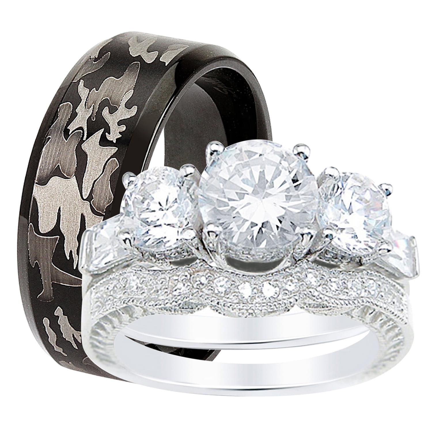 LaRaso & Co HIs Her Trio Wedding Ring Set Matching Bands for Him Size 8 and Her Size 9