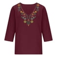 thumbnail image 5 of GEWSEY Linen Tops for Women 2026 Trendy Boho Embroidered V Neck 3/4 Sleeve Blouses Dressy Casual Loose Fit Shirts (Wine, 3XL), 5 of 8