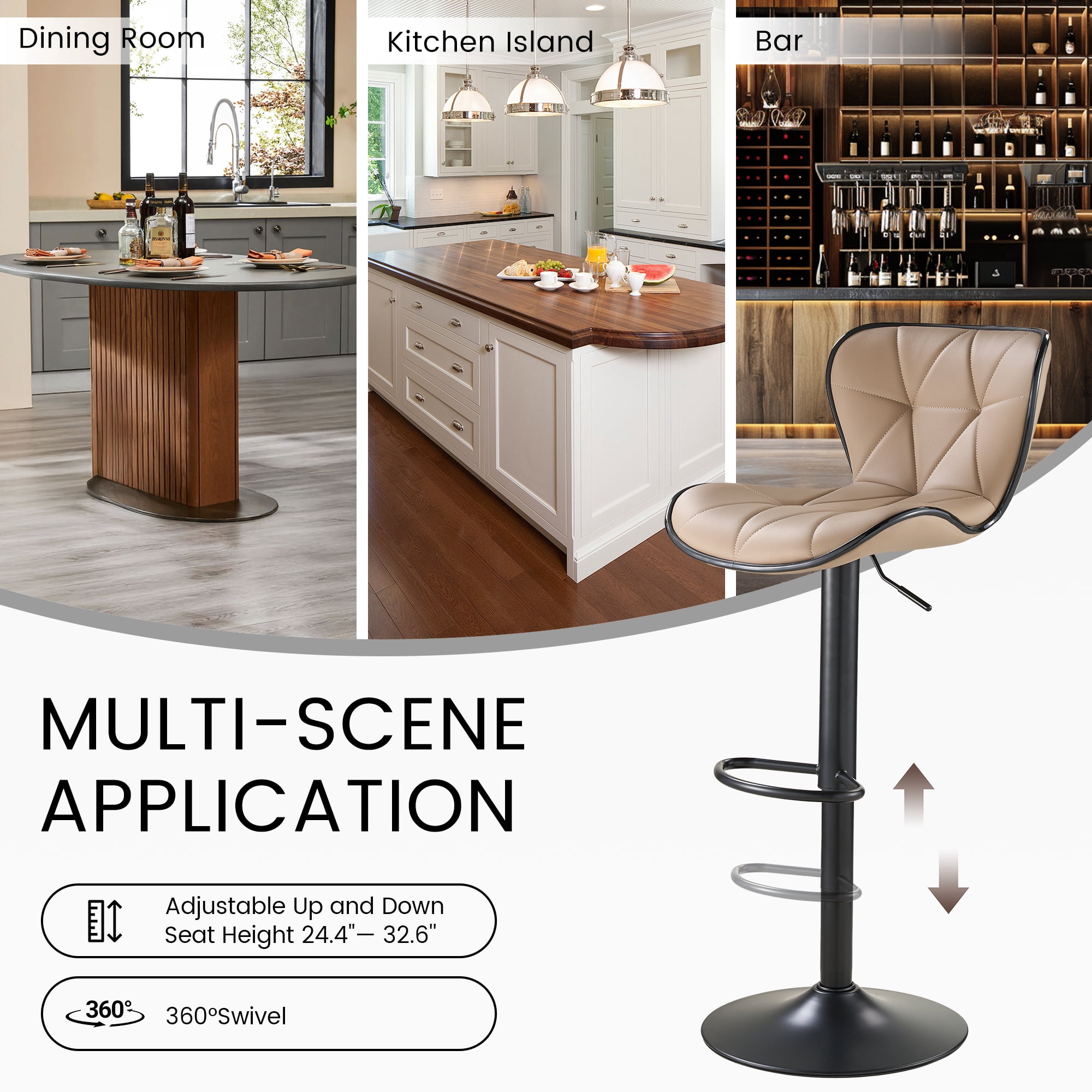 SAETSFEG Bar Stools, Adjustable Swivel Bar Stool with Backrest, Modern Counter Height Island Chairs for Kitchen Island, Dining Room, Oatmeal