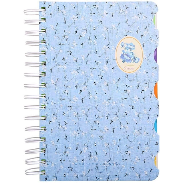 Carnet 5 Sujets, Carnets à Spirale Lignées Larges, Carnet de Voyage A5, Séparateurs Colorés avec Onglets, Bloc-Notes Floral Mignon, Journal à Couverture Rigide pour École Enfants Filles Femmes, 5.7 8.27, 300 Pages