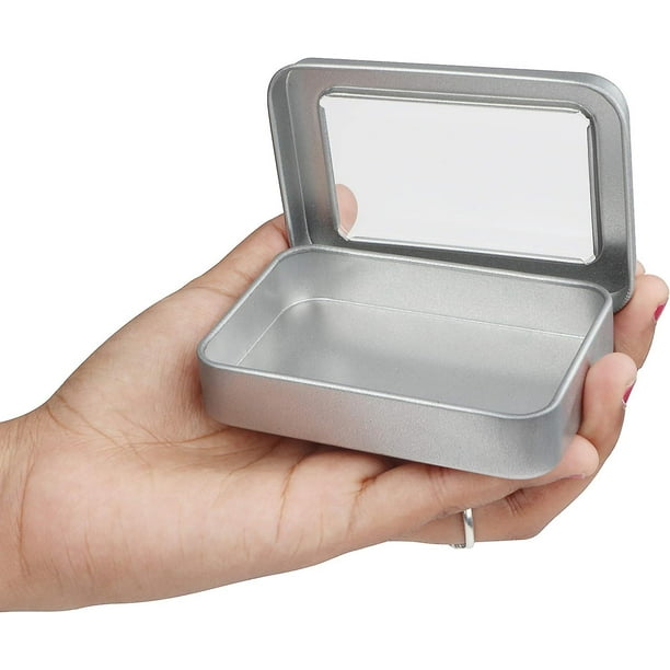 Juego de 5 cajas de metal plateadas con tapa - 9 x 6,3 x 1,8 cm - Pequeña caja de metal vacía portátil sin bisagra - Mini caja de almacenamiento de metal rectangular - Manualidades y