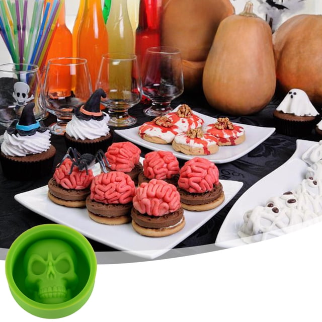 Molde de Silicona Tridimensional con Forma de Calavera para Magdalenas, Pasteles, Repostería, Resina Cristalina, Pegamento, Vela | Verde | Silicona de Grado Alimenticio | Diseño Festivo | Tamaño Pequ