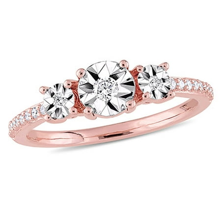 Miabella 1/7 Carat T.W. Diamond Rose-Plated Sterling Silver Three-Stone Engagement Ring