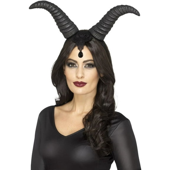 46" Black Demonic Queen Horns on Women Adult Halloween Headband Costume Accessory - One Size