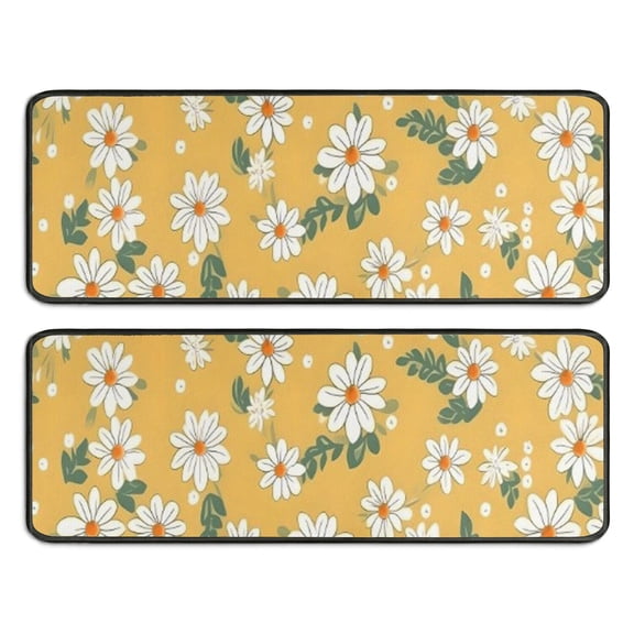 Kitchen Rugs Sets Of 2,Yellow Daisy Flower Pattern Anti Fatigue Kitchen Mat Rugs Non Slip Washable,Decorative Kitchen Floor Mats for Kitchen,Sink,Laundry,17"x47" 17"x47"