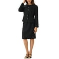 thumbnail image 4 of INSPIRE CHIC Suit Set for Women's 2 Piece Outfits Tweed Peplum Collarless Blazer Jacket and Skirt Sets XS Black, 4 of 6
