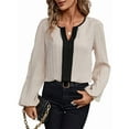thumbnail image 3 of Womens Dressy Casual V Neck Color Block Business Blouses Long Sleeve Work Shirts Fall Trendy Clothes L, 3 of 9