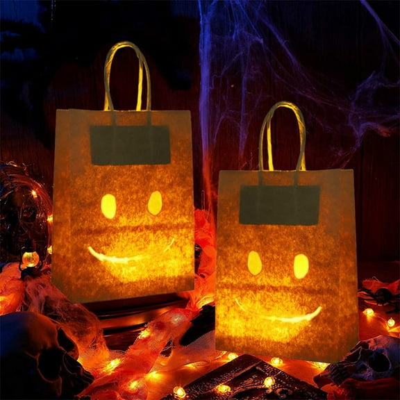Gallickan Glowing Candy Bag, Light Up Tote for Trick-or-Treat Collection, Battery Operated with Switch, 2 Pack Halloween Party Supplies, Nonwoven Material, A