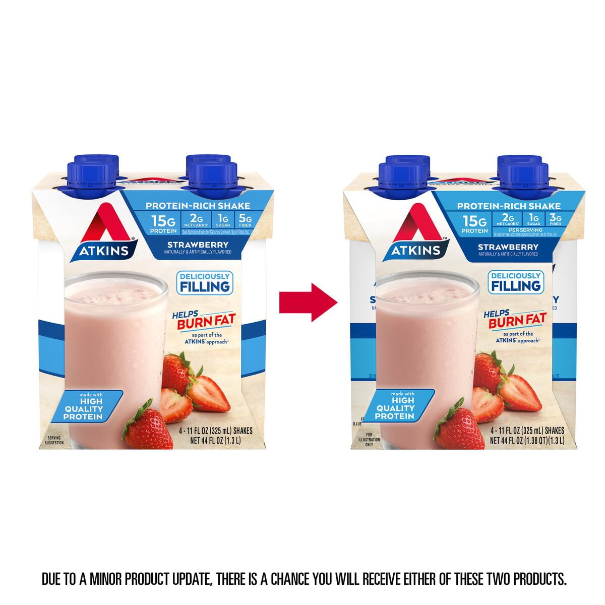 (3 pack) Atkins Protein Shake Strawberry Flavored, 15g Protein, Keto Friendly, 11 fl oz, 4 Count
