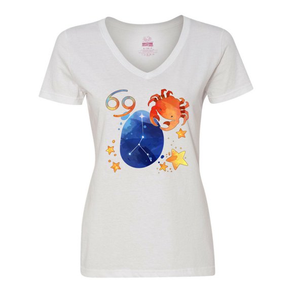 Inktastic Cancer Crab Constellation Zodiac Sign Illustration Women's V-Neck T-Shirt