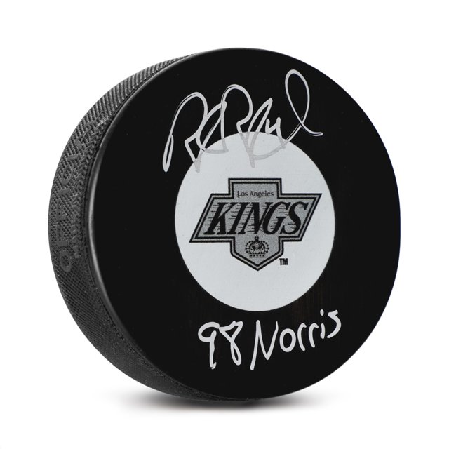 Rob Blake Signé Los Angeles Kings Hockey Rondelle avec 1998 Norris Note