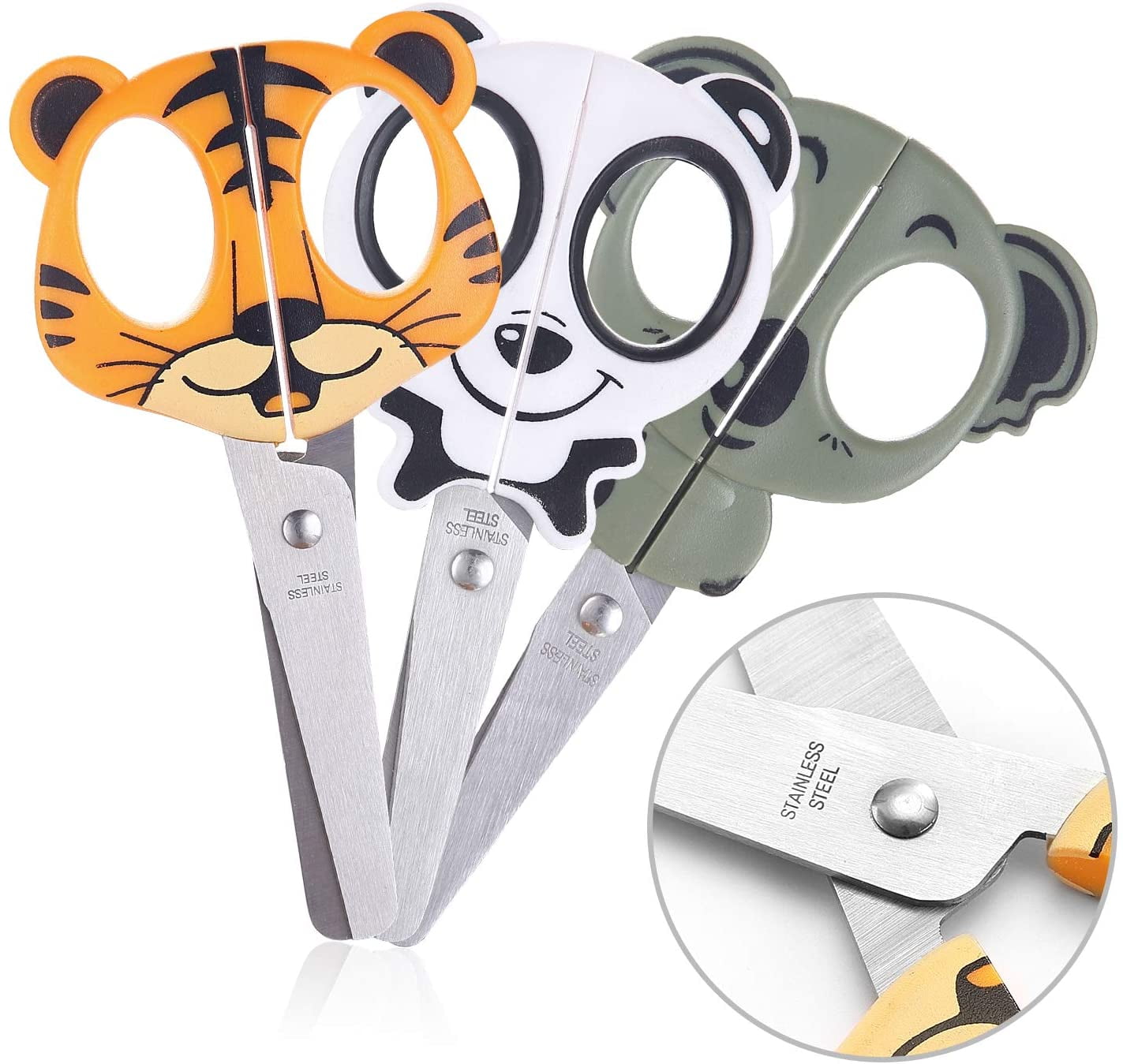 3 Pack 5' Craft Scissors for kids, Multipurpose Office Scissors in Koala, Tiger and Panda Designs, for Sewing, Crafting, DIY Projects, Cutting Paper or Plastic