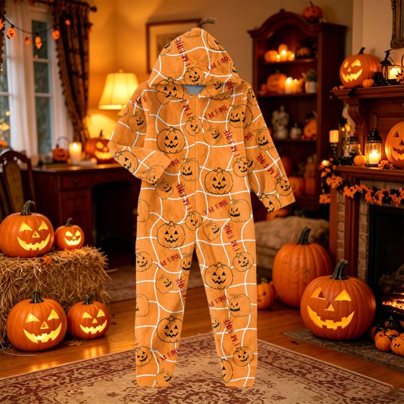 Grblisyd Pumpkin Onesie Kids Halloween Jumpsuits For Girls Cute Plush Pumpkin Costume Loungewear With Hood