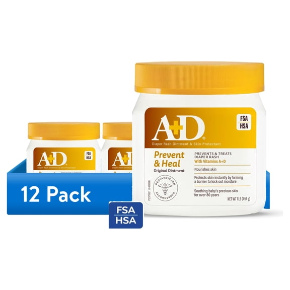 (12 pack) A D Original Diaper Rash Ointment, 1lb Tub, All Skin Types