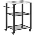 thumbnail image 1 of 3-Shelf Outdoor Grill Cart with Stainless Steel Top, Rolling BBQ Prep Table & Pizza Oven Stand with Hooks and Grid Shelves, 25.8"W x 16.1"D x 31.1"H, Silver and Black, 1 of 7