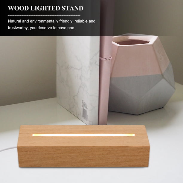 Bemaystar Base Longue à 7 Lumières En Bois Pour Veilleuse Cristal 3D - Support LED Acrylique