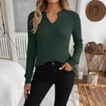 thumbnail image 2 of MOJOGO Ribbed Knit V-Neck Tops for Women Causal Long Sleeve Pullover Comfy Loungwear Spring Fall Daily Outfit Top Green 2XL, 2 of 9